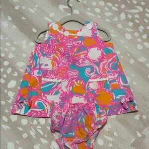 Lilly Pulitzer Pink, Turquoise & Orange Printed Kids Dress with Bloomers